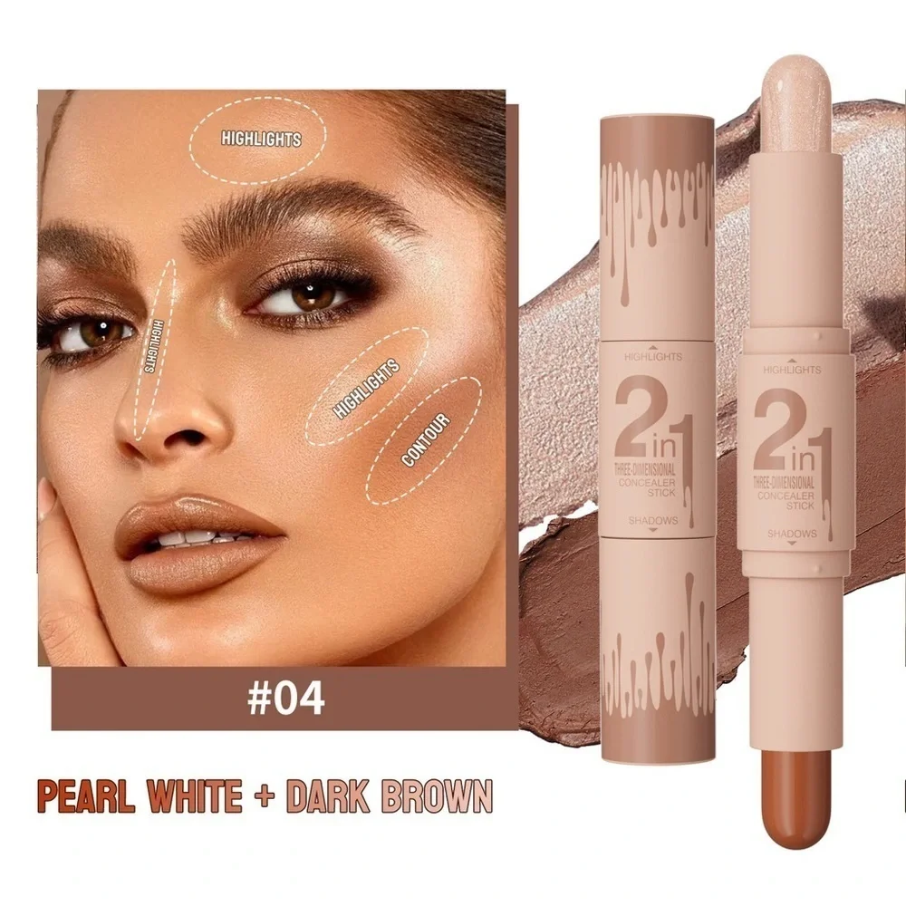 Hello Kiss 2-in-1 Concealer Contour Stick - Pearl White & Dark Brown